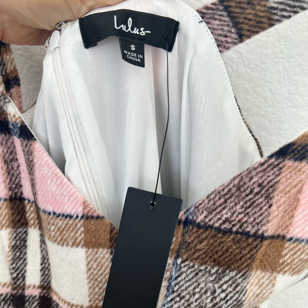 NWT Lulus Skort Order Pink and Cream Plaid Sleeveless Romper - Picture 6 of 6